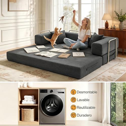200cm Sofá Cama 3 Plazas con Espuma y Muelles para Salón,Gris