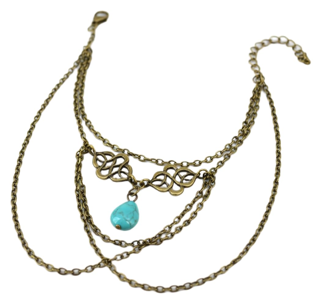 OUTLETISSIMO® Women's Bracelet Forearm Elegant Gold Color With Turquoise Pendant ET143