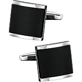Silver Cufflnks for Men with Black Zircon with Gift Box Suit Accessories | Solid Brass Polish Finish to Any Dress Shirt. Ideal for Wedding, Business, Gift for Husband, Father, Boyfriend