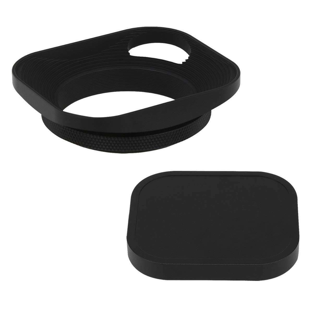 Haoge LH-E2P 49mm Square Metal Screw-in Lens Hood Hollow Out Designed with Metal Cap for Leica Rangefinder Camera with 49mm E49 Filter Thread Lens Black