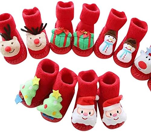 Moonper Newborn Christmas Floor Socks, Baby Boys Girls Xmas Anti-Slip Step Socks Red