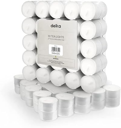 delka Unscented White Tea Lights 8-Hour Burn Time Pack of 50