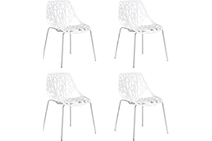 CangLong Modern Mid Century Plastic Shell Hollow Matal Legs Dining Chairs, 4 PCs Pack-Light, White 1