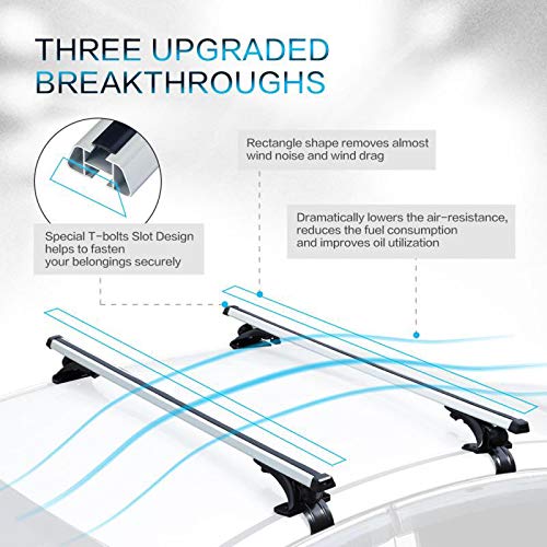 Car Roof Rack Crossbars 47inch Universal fit for Bare Roof Vehicles- Carry Your Canoe, Kayak, Cargo Safely - Mounts to The Rooftop of Your Car or SUV | Raised Side Rail Gap Gutters No Needed - Thumbnail 2