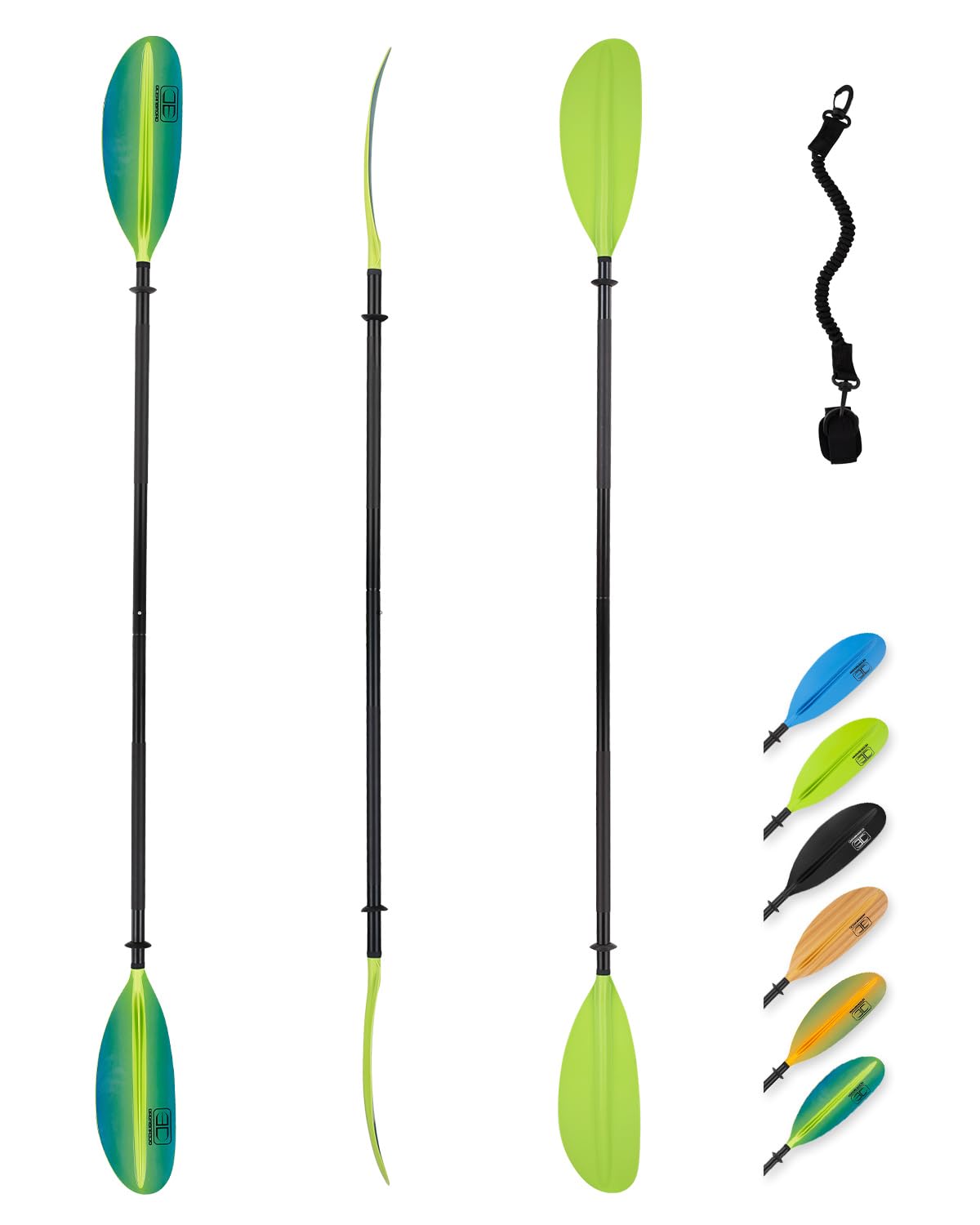 OCEANBROAD Kayak Paddle 90.5in/230cm Alloy Shaft Kayaking Boating Canoeing Oar with Paddle Leash 1 Paddle, Green Aurora Image