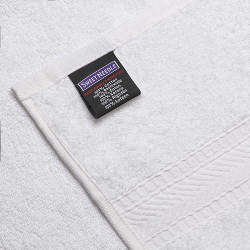 Sweet Needle Set of 6 Towels - 2 Bath Towels, 2 Hand Towels and 2 Washcloths Cotton Daily Use, Hotel Quality, Soft, Highly Absorbent, Quick Dry, Lightweight (White)