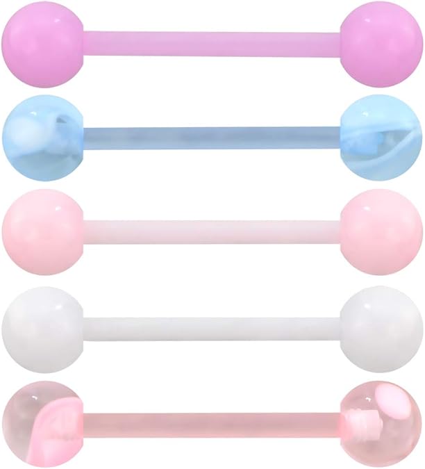 Jewseen 5PCS Tongue Barbells 14G Acrylic tongue piercing jewellery
