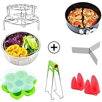 Pressure Cooker Accessories Set with Steamer Basket Egg Steamer Rack Non-stick Springform Pan 1 Pair Silicone Cooking Pot Mitts Silicone Egg Bites Molds Foldable Bowl Plate Dish Clip Clamp