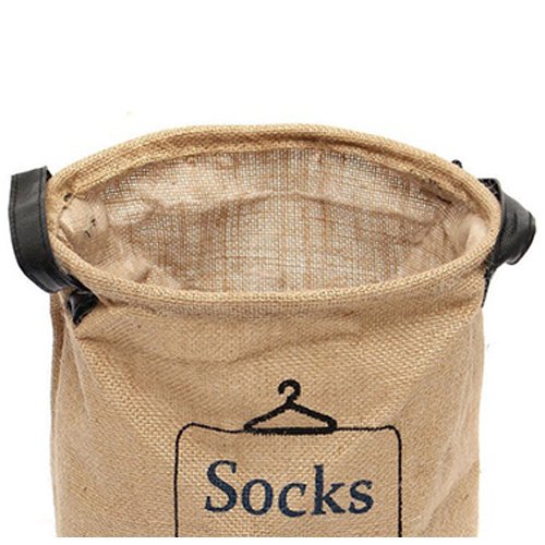 SODIAL(R) Cotton Linen Laundry Hamper Bag Washing Clothes Organizer Basket Bin Storage 1pc represent socks 2329cm - Thumbnail 2