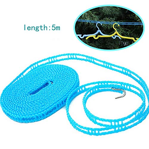 XINGSUI 2Pcs Windproof Nylon Clothes Line Portable Travel Clothes Line Used for Indoor and Outdoor Camping Hangers (Blue, Green, 5m)
