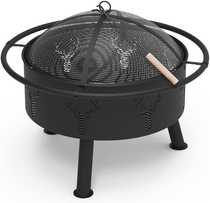 Blue Sky Outdoor Living 29" Outdoor Fire Pit Barrel with Safety Ring and Cover, Black : Garden & Outdoor