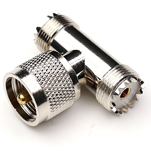 TEZONG 3 Way UHF male PL259 to two UHF PL-259 female Splitter Connector Triple T Shape RF Coaxial Adapter SO-239 1M2F plug jack 1Pack