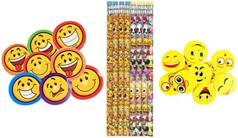 Emoji Back To School Set~ Pencils, ErasersBONUS Stickers