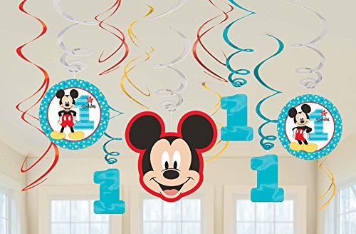 amscan 1st Birthday Mickey Mouse Swirl Decorations 12Count Party Supplies Mickey Fun to Be One! One Size, Multicolor