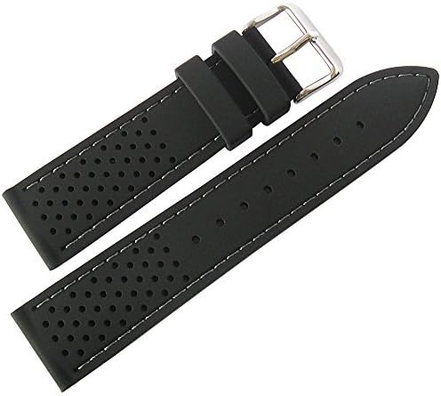 22mm Black Silicone Rubber Grey-Stitch Watch Strap