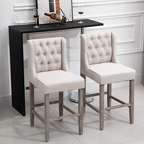 26.25" Counter Height Bar Stools Set of 2, Tufted Wingback