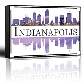 City Skyline Series - Indianapolis - Colorful Urban Art - Sunsets and Silhouettes Famous Buildings and Landmarks - Canvas Art Home Art - 12x18 inches