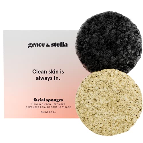 Grace & Stella Konjac Facial Sponges with Activated Bamboo Charcoal for