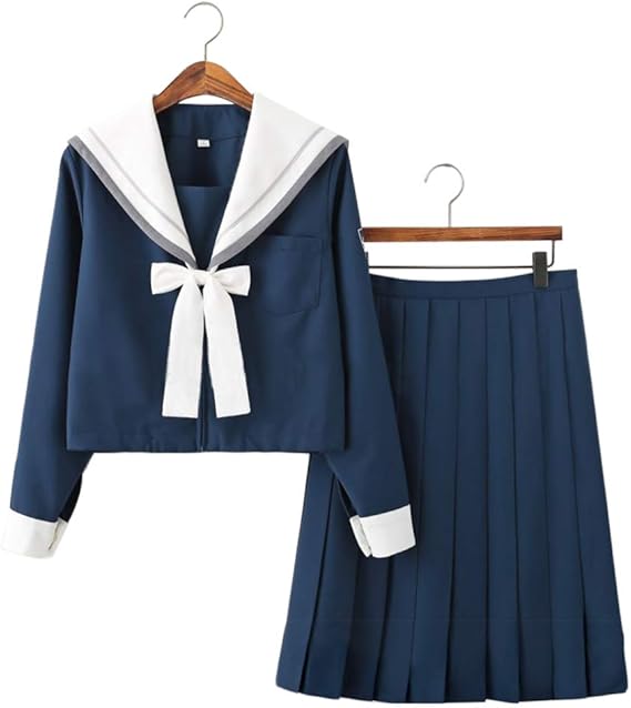Amazon Co Jp Ubaywey Jk セーラー服 女子高校生 制服 長袖 可愛い ダークブルー ロングスカート 女子制服 前開き コスプレ衣装 スクール制服 大サイズ 3点セット リボン付き 本格制服 女子 可愛い セクシー セーラー服 ハロウィン コスプレ コスチューム 服