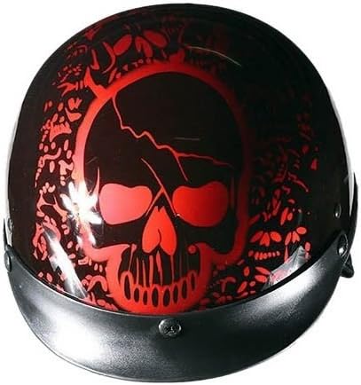 DOT Red Boneyard Motorcycle Half Helmet with Skulls (Size L, LG, Large)