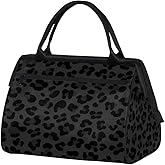 Black Leopard Art Small Overnight Weekender Tote Bag for Women Men Foldable Travel Duffel Bags Lightweight Sports Gym Bag Waterproof Carry On Luggage Weekender Bag for Traveling Gifts