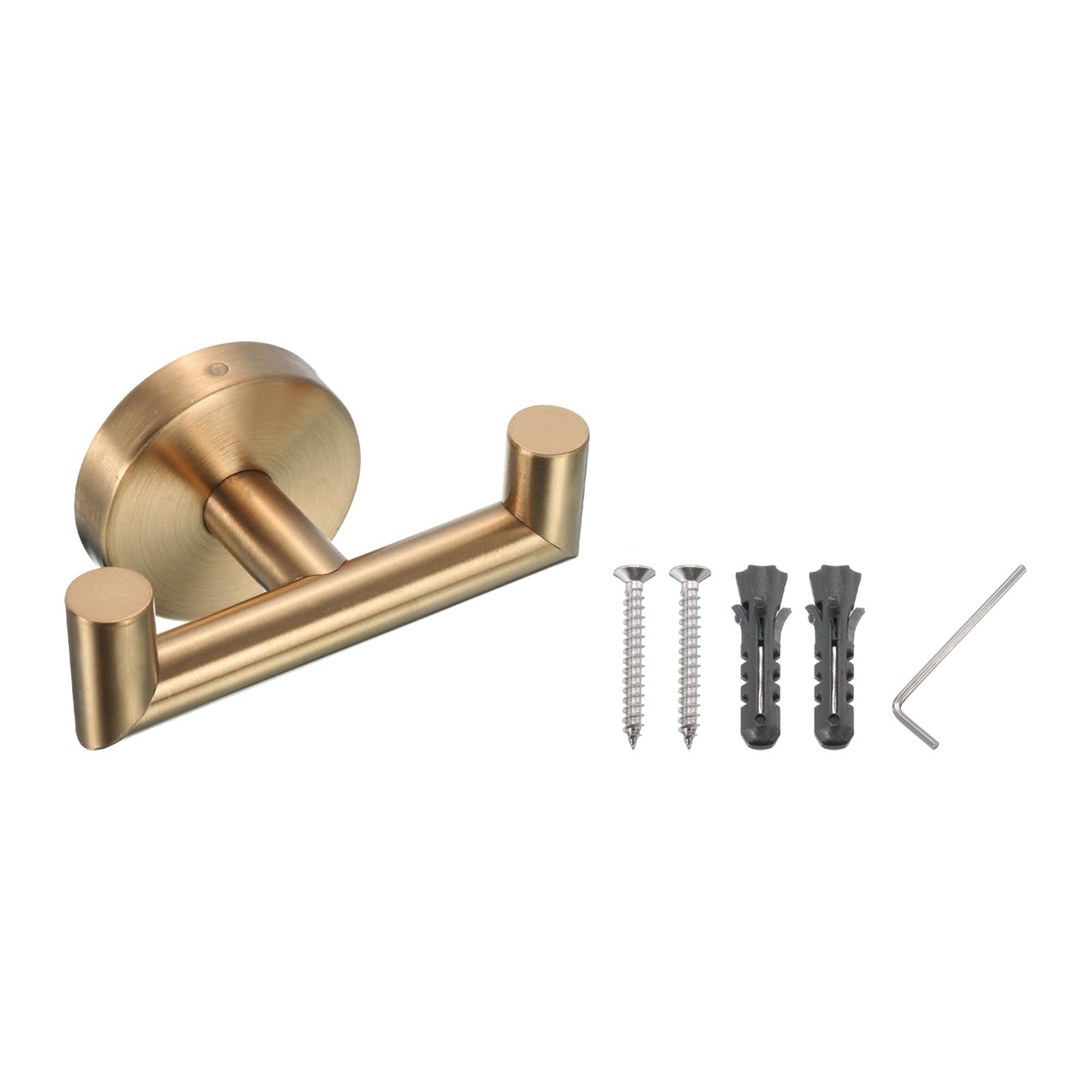 PATIKIL Double Towel Hook, Stainless Steel Wall Mounted Hanger Round Towel Holder for Hanging Bathroom, Bedroom, Dormitory, Hang Towel, Clothes, Coat, Robe, Hat, Gold Tone