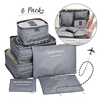 Janolia Travel Luggage Organizers, Packing Cubes, Oxford Waterproof Material Light and Soft Compact Large Capacity (6 PCS) Grey 6 Sizes