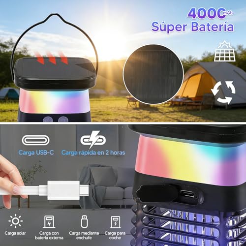 Mata Mosquitos Electrico 20W, 4 en 1 Lámpara Mata Mosquitos con Luz, IPX6 Resistente al Agua Mosquito Killer, 4200V Mata Moscas Electrico para Interior Exteriores Hogar Jardín y Patio Trasero