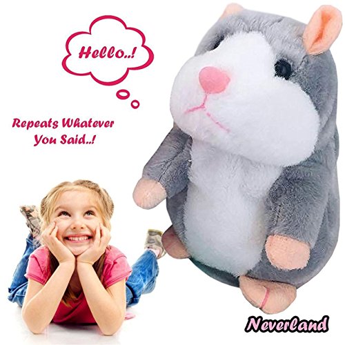 Talking Pet Hamster Electronic Animal Plush Toy - Mimics and Repeats After Words & Sounds - Special Gift for Kids Ages 4 - 100, Boys and Girls, Birthdays, Christmas by Neverland(Grey)