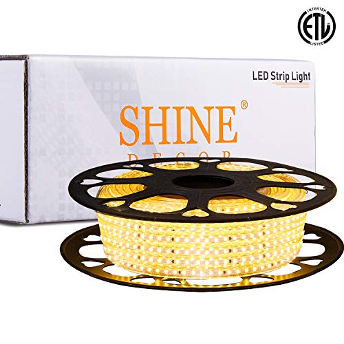 Shine Decor 6x10mm Dimmable LED Strip Lights, 50ft 3000K Warm White, 110V Flexible Waterproof Rope Lights, 2835 120LEDs/M, for Indoor Outdoor Commercial Lighting Decoration, Accessories Included