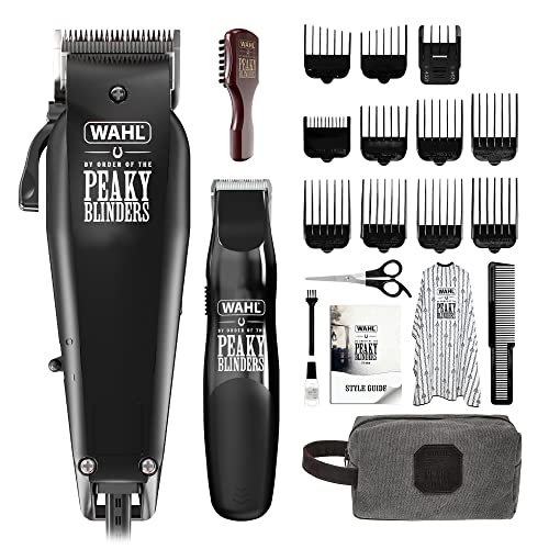 Wahl and Peaky Blinders Clipper & Beard Trimmer Gift Set, Corded Hair Clippers Men, Head Shaver, Beard Trimmers, Stubble Trimming, Brush, Mens Grooming Kit