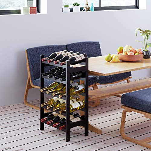 HOMECHO Bamboo Wine Rack, Floor Wine Storage Rack, 20 Bottles Holder