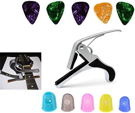 IFFree Best Music Guitar Capo with five Guitar fingers and five guitar picks , No Scratches, No Fret Buzz, Easy to Move,Made of Ultra Lightweight Aluminum Meta