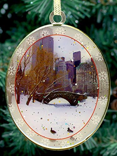 Famous Gapstow Bridge Central Park Collectible 3 x 2 1/2 inch New York Christmas Ornament - from Christmas in New York Collection Double Sided with Glitter
