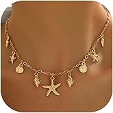 Aonklot Gold Starfish Charm Necklace for Women Star Shell Turtle Pendant Simple Chain Summer Beach Accessories Jewelry Gift