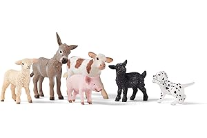 Schleich Farm World - 6 PC Baby Farm Animal Playset with Puppy, Lamb, Goat, Piglet, Calf and Donkey Toys - Realistic Barnyard Figurines - Fun Educational Figures for Kids and Toddlers Ages 3+