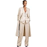 Linen Suits for Women 3 Piece V Neck Womens Suit Casual Street Shoot Long Blazer Vest Pants Tuxedo Casual Pant Suit