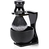JEQUIL&CORENVEO Men's Shaving Brush Set, 3pcs Synthetic Shaving Brush with Acrylic Stand and Steel Bowl