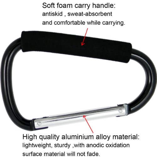 Shells Classy Black Color Extra-large D-Shape Super-handy Snap Hook Hanger Bags Holder Carrier Mommy Hook Carry Handle With Soft Foam Grip - Thumbnail 2