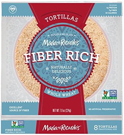Low Carb Tortillas, 3 Net Carbs, Non-GMO Project Verified, Maria and Ricardo’s Fiber Rich Whole Wheat Tortillas, Certified Vegan, Keto-Friendly, 7.9 oz. (1 Pack)