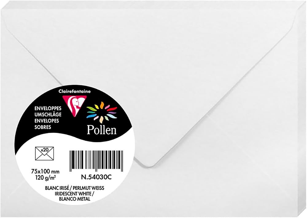 Clairefontaine Pollen Iridescent White Envelopes Pack 20 7.5x10cm 120gsm