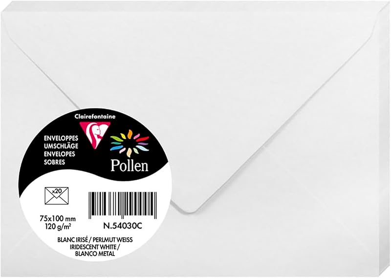 Clairefontaine Pollen Iridescent White Envelopes Pack 20 7.5x10cm 120gsm