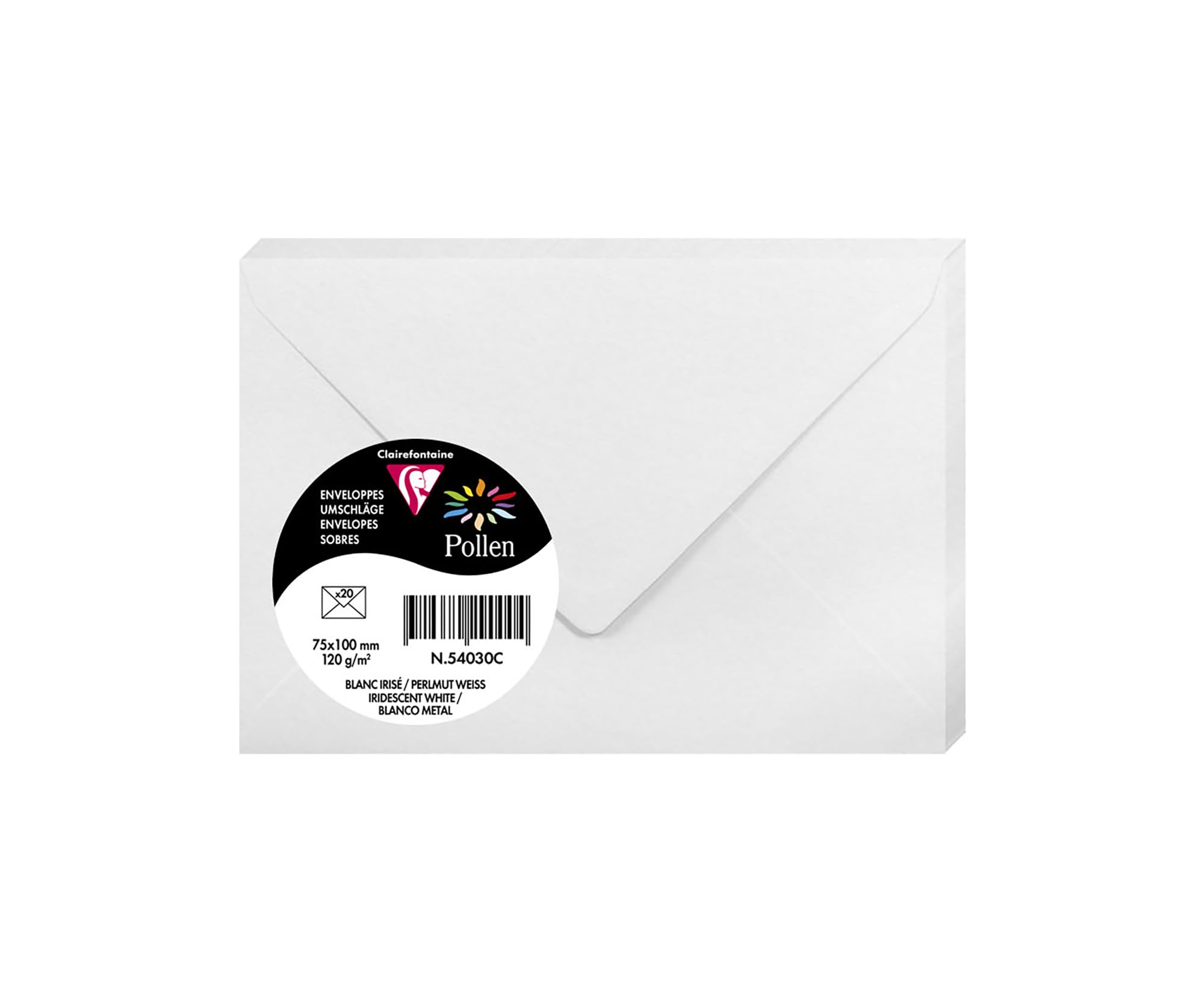 Clairefontaine 54030C Iridescent White Paper Pack of 20 Gummed Envelopes 7,5x10cm 120gsm Invitation Events Correspondence Cards Pollen Range Premium Smooth — image 1