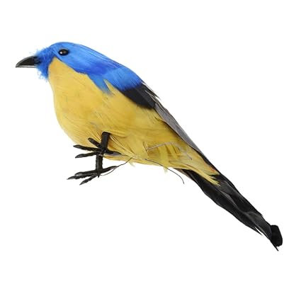 Magideal Petit Oiseau Artificiel Décoratif Ornement Réaliste En Plumes Deco Jardin Maison Bleu Jaune 12cm
