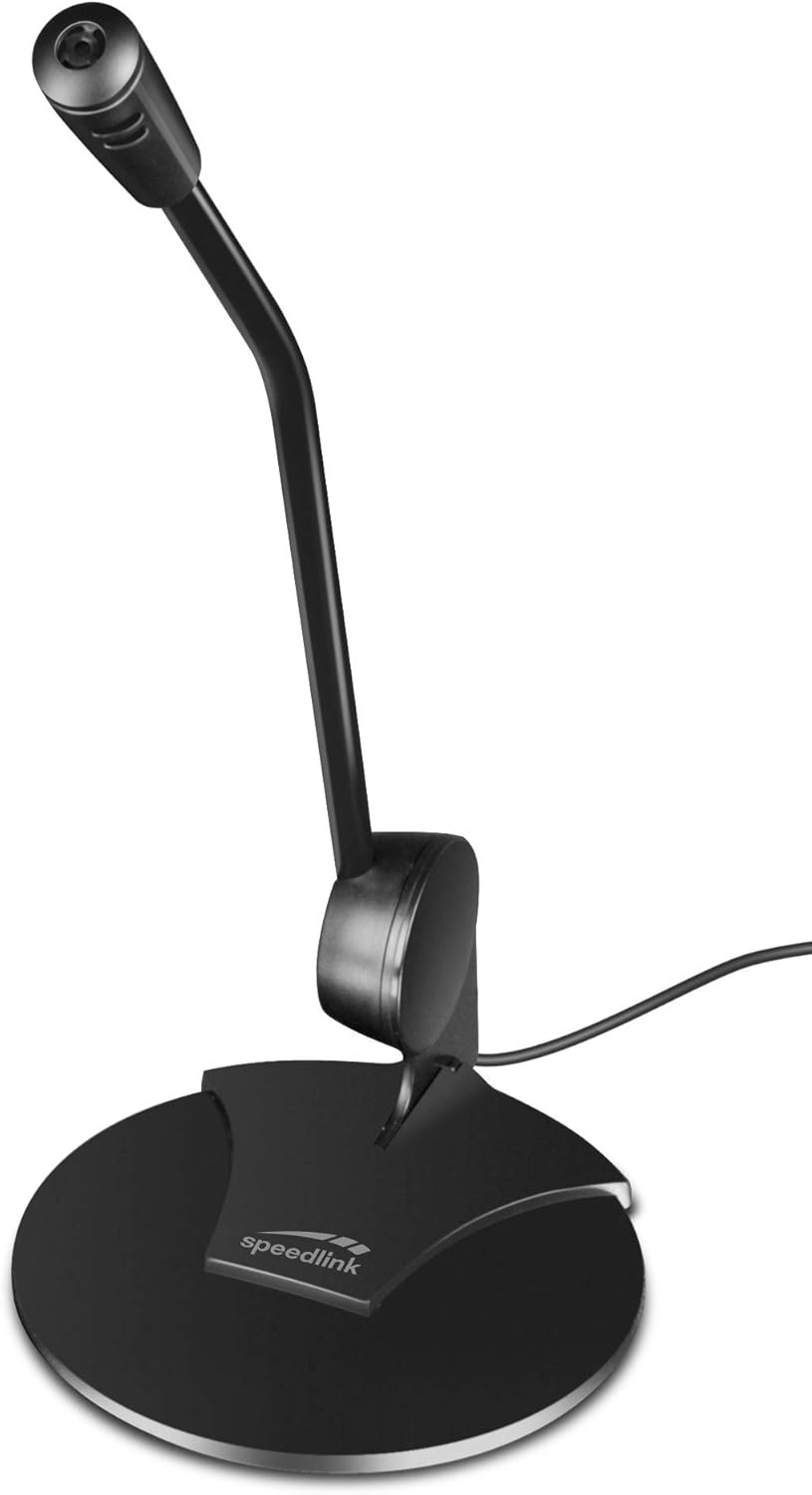 Speedlink Pure Desktop Voice Microphone SL-8702-BK, High Recording Quality, Large Circular Base, Flexible Microphone Neck, Easy Installation, 1.7 Metres Cable, Black