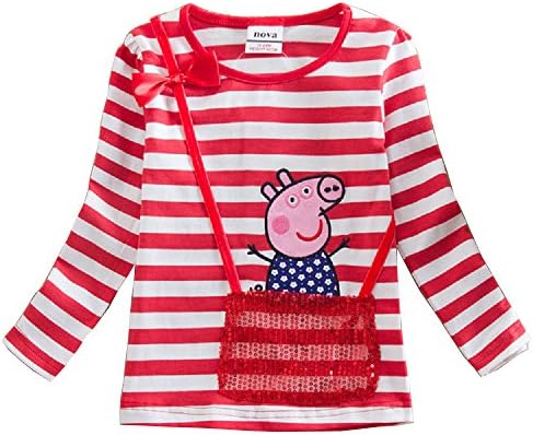 Baby Girls' Long Sleeve Cartoon Peppa Pig Striped Top T-shirt Tee Red