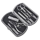 ETTG All in 1 Stainless Steel Personal Manicure Pedicure Ear Pick Nail-clippers Set Travel Grooming Kit Travel & Grooming Set Personal Care Tools with Leather Case (7 pcs-mini pack)