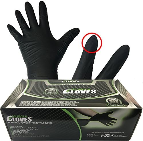 Throttle Muscle TM6476 - Muscle Gloves Industrial Powder Free Black Nitrile Work Gloves 6 Mil Textured Palm and Finger, Box of 100 (Small)