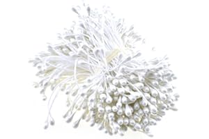 HAHIYO 700Pcs 3mm White Pearl Double Heads Flower Stamen Pistil Hand-Made Artificial Flower Pistil para Flores Pearlized Floral Stamen Flower Pollens Stamen for Flower Making Scrapbook Decoration