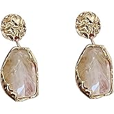 Dainty Irregular Crystal Drop Dangle Earrings,14K Gold Dangly Vintage Jewelry Brown Earrings For Women